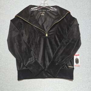 Halston Women's Black Ribbed Velour Quarter Zip Pullover XS NWT